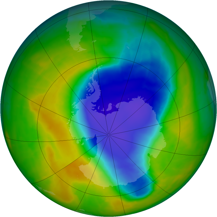 Antarctic ozone map for 03 November 2014